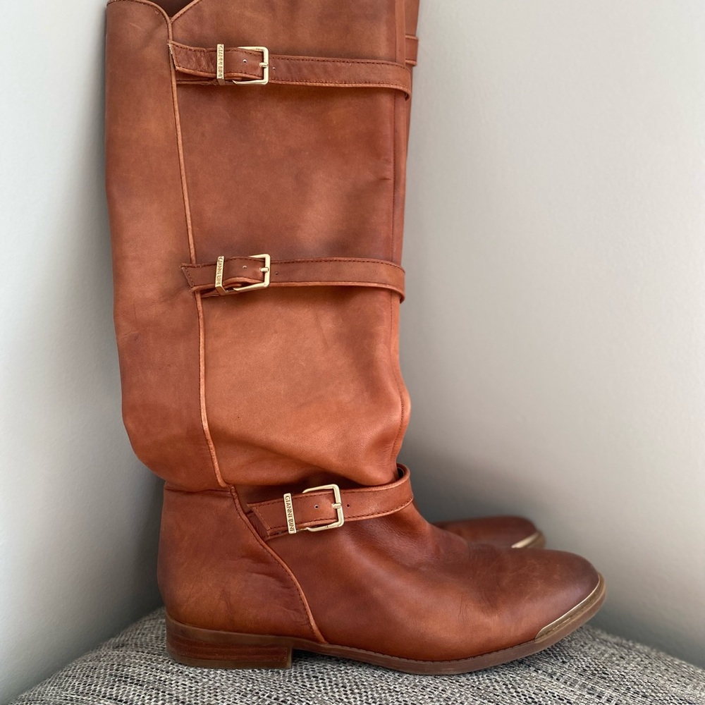 Gianni Bini Tan Leather Buckle Boots